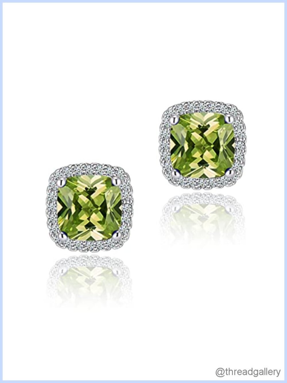 Square CZ Halo Stud Earrings White Gold Plated Hypoallergenic